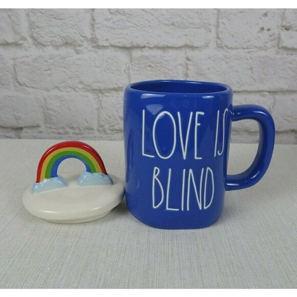 RAE DUNN Rainbow 🌈 Figural Mug Love Is Blind Blue With Lid Pride Decor New - Picture 3 of 12